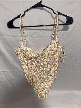 SOLID & STRIPED White Floral One-Piece with Orange and Green Accents